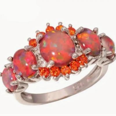 5 Stone Fire Opal & Topaz 925