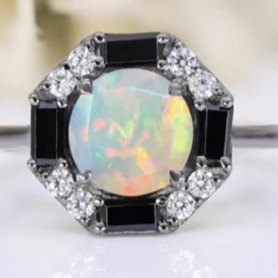 14k Black Gold 8.00ct Round Cut Ethiopian Opal Ring