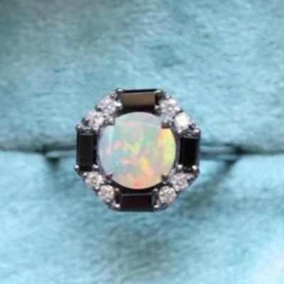 14k Black Gold 8.00ct Round Cut Ethiopian Opal Ring