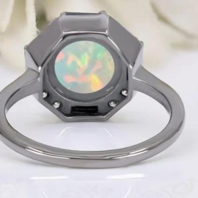 14k Black Gold 8.00ct Round Cut Ethiopian Opal Ring