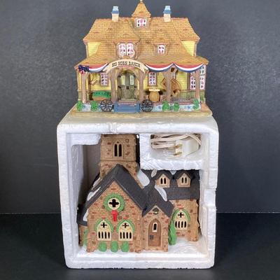 LOT 246: Decorative Villages - Dept. 56, Lemax and Victorian Village - "Knottinghill Church", Mill Creek Crossing, Garage...