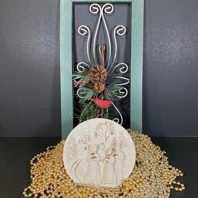 LOT 247: Holiday / Christmas Decor Collection - Foil Decorations, Glass and Plastic Ornaments, Plastic Candy Garland, Mikasa Plate,...