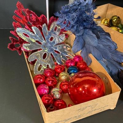 LOT 247: Holiday / Christmas Decor Collection - Foil Decorations, Glass and Plastic Ornaments, Plastic Candy Garland, Mikasa Plate,...