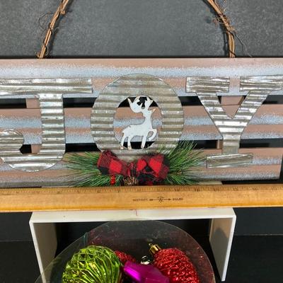 LOT 247: Holiday / Christmas Decor Collection - Foil Decorations, Glass and Plastic Ornaments, Plastic Candy Garland, Mikasa Plate,...