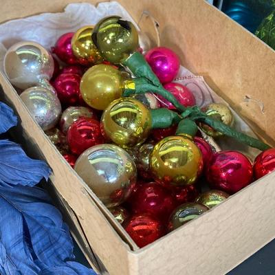 LOT 247: Holiday / Christmas Decor Collection - Foil Decorations, Glass and Plastic Ornaments, Plastic Candy Garland, Mikasa Plate,...