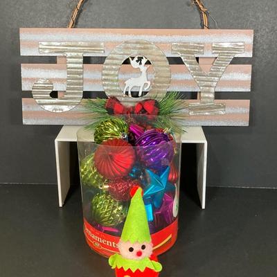 LOT 247: Holiday / Christmas Decor Collection - Foil Decorations, Glass and Plastic Ornaments, Plastic Candy Garland, Mikasa Plate,...