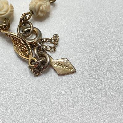 LOT 250: Vintage Sarah Coventry Bracelet, Owl / Flower / Leaf Pins, Gold Tone Chains and More