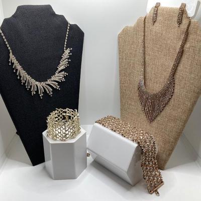 LOT 254: Rhinestone Necklaces Including Choker Style with Silver Tone Bracelet
