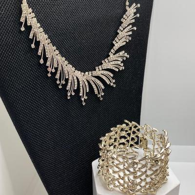 LOT 254: Rhinestone Necklaces Including Choker Style with Silver Tone Bracelet