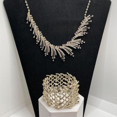 LOT 254: Rhinestone Necklaces Including Choker Style with Silver Tone Bracelet