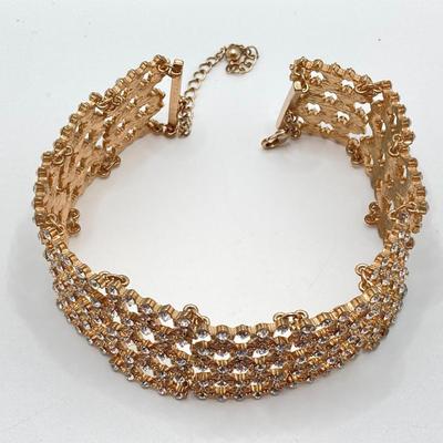 LOT 254: Rhinestone Necklaces Including Choker Style with Silver Tone Bracelet