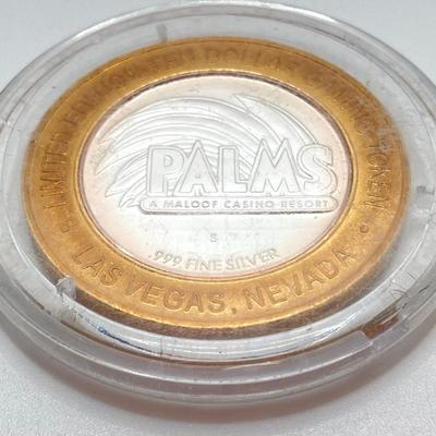LOT 255: Palms (A Maloof Casino Resort) / N9NE Steak House .999 Fine Silver Limited Edition Token Chip in Protective Cover