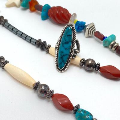 LOT 258: Collection of Silver and Turquoise Jewelry - Sterling Sz 4 Ring Included