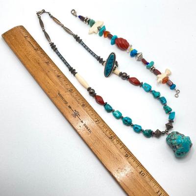 LOT 258: Collection of Silver and Turquoise Jewelry - Sterling Sz 4 Ring Included