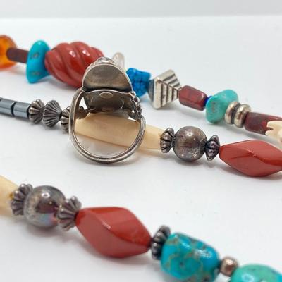 LOT 258: Collection of Silver and Turquoise Jewelry - Sterling Sz 4 Ring Included