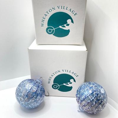 LOT 261: Pair of Wheaton Village Blown Glass Ornaments and Orrefors Crystal 2012 Annual Ornament