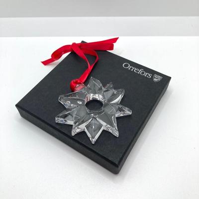 LOT 261: Pair of Wheaton Village Blown Glass Ornaments and Orrefors Crystal 2012 Annual Ornament