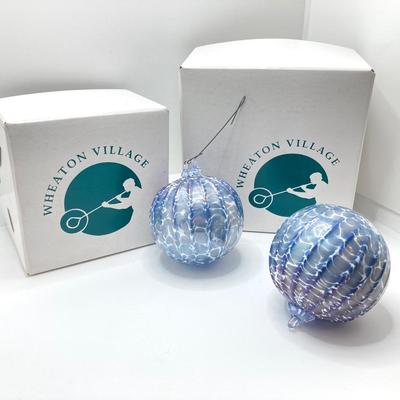 LOT 261: Pair of Wheaton Village Blown Glass Ornaments and Orrefors Crystal 2012 Annual Ornament