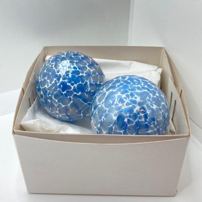 LOT 261: Pair of Wheaton Village Blown Glass Ornaments and Orrefors Crystal 2012 Annual Ornament