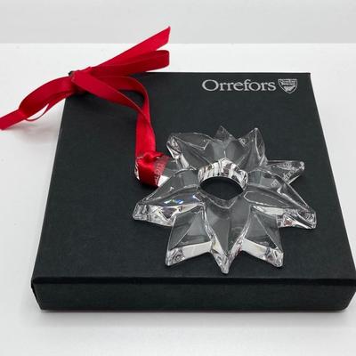 LOT 261: Pair of Wheaton Village Blown Glass Ornaments and Orrefors Crystal 2012 Annual Ornament