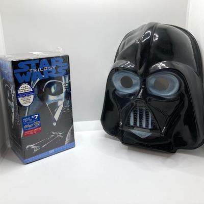 LOT 262: Vintage Darth Vader Mask, Star Wars Trilogy VHS Set, Hallmark Batman / Indiana Jones Ornaments and "The Menacing...