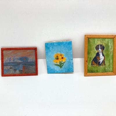 LOT 263: Sweet Collection of Miniature Artwork / Paintings by Artist Ed Steelman in Clear Plastic Storage Container