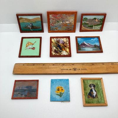 LOT 263: Sweet Collection of Miniature Artwork / Paintings by Artist Ed Steelman in Clear Plastic Storage Container