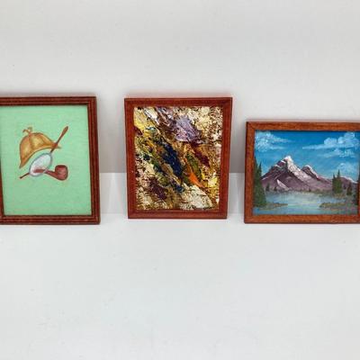 LOT 263: Sweet Collection of Miniature Artwork / Paintings by Artist Ed Steelman in Clear Plastic Storage Container