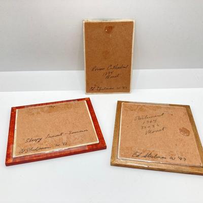 LOT 263: Sweet Collection of Miniature Artwork / Paintings by Artist Ed Steelman in Clear Plastic Storage Container