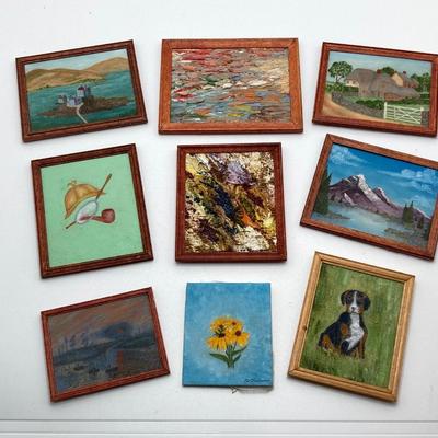 LOT 263: Sweet Collection of Miniature Artwork / Paintings by Artist Ed Steelman in Clear Plastic Storage Container