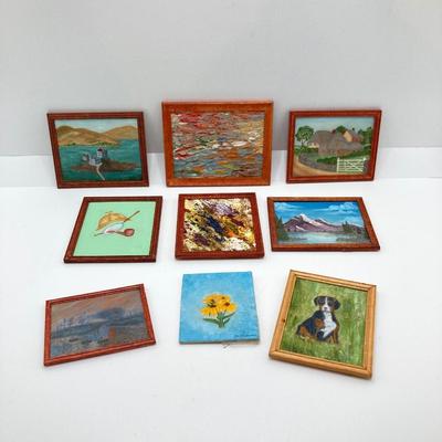 LOT 263: Sweet Collection of Miniature Artwork / Paintings by Artist Ed Steelman in Clear Plastic Storage Container