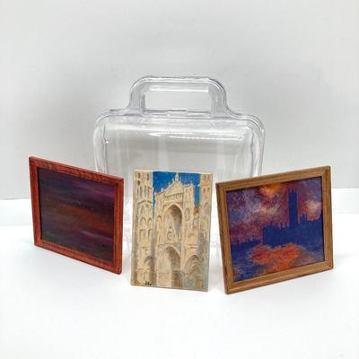 LOT 263: Sweet Collection of Miniature Artwork / Paintings by Artist Ed Steelman in Clear Plastic Storage Container
