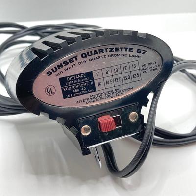 LOT 266: Vintage Viewfinders / Reels, Flash Bulbs, Polaroid Instant Pocket Camera and Sunset Quartzette 67 Lamp in Original Box