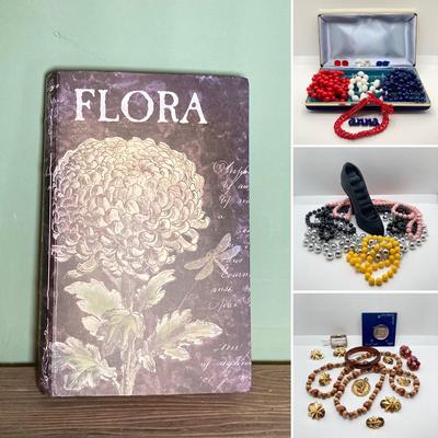 LOT 268: Flora Book Style Storage filled with Large Collection of Fashion Jewelry - Art and Huppke Included