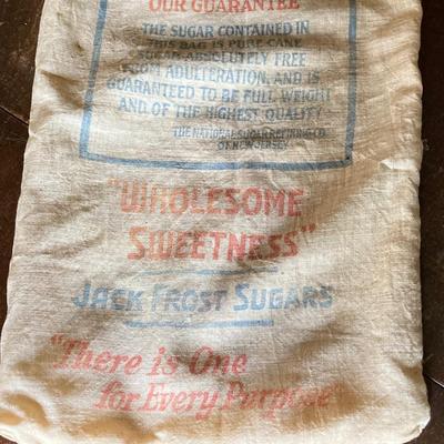 LOT 269: Vintage Wood Furkin Bucket, Sugar Sack and Wooden Chalk Board