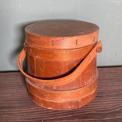 LOT 269: Vintage Wood Furkin Bucket, Sugar Sack and Wooden Chalk Board