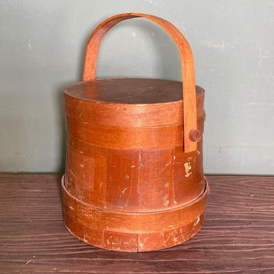 LOT 269: Vintage Wood Furkin Bucket, Sugar Sack and Wooden Chalk Board
