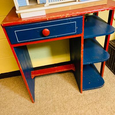 LOT 274: Beautiful Victorian Style Doll House Loaded with Accessories Blue and Red Children’s Desk