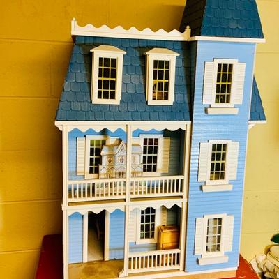 LOT 274: Beautiful Victorian Style Doll House Loaded with Accessories Blue and Red Children’s Desk