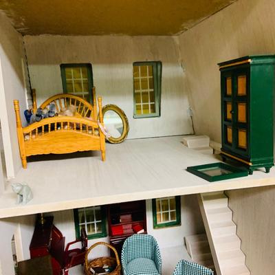 LOT 274: Beautiful Victorian Style Doll House Loaded with Accessories Blue and Red Children’s Desk