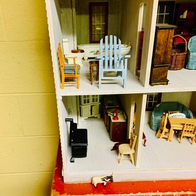 LOT 274: Beautiful Victorian Style Doll House Loaded with Accessories Blue and Red Children’s Desk