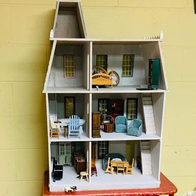 LOT 274: Beautiful Victorian Style Doll House Loaded with Accessories Blue and Red Children’s Desk