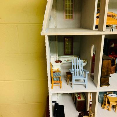 LOT 274: Beautiful Victorian Style Doll House Loaded with Accessories Blue and Red Children’s Desk