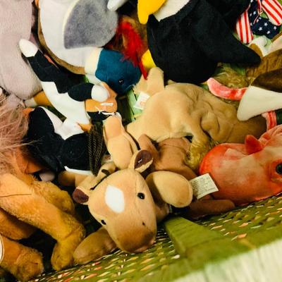LOT 275: Green Wicker Trunk Loaded with Ty Beanie Babies and Mini Beanies
