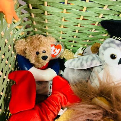 LOT 275: Green Wicker Trunk Loaded with Ty Beanie Babies and Mini Beanies