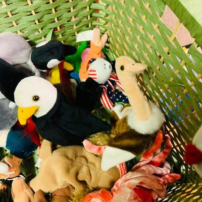 LOT 275: Green Wicker Trunk Loaded with Ty Beanie Babies and Mini Beanies