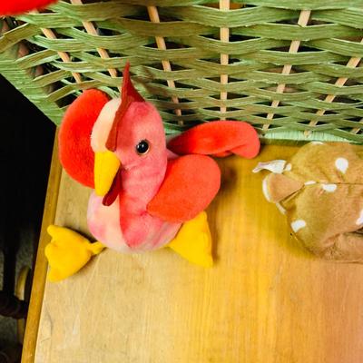 LOT 275: Green Wicker Trunk Loaded with Ty Beanie Babies and Mini Beanies