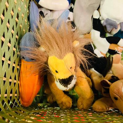 LOT 275: Green Wicker Trunk Loaded with Ty Beanie Babies and Mini Beanies