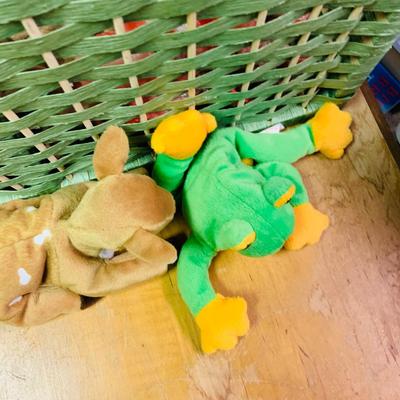 LOT 275: Green Wicker Trunk Loaded with Ty Beanie Babies and Mini Beanies