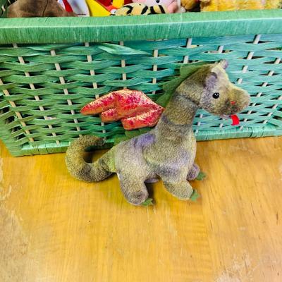 LOT 276: Basket of Beanies - Green Wicker Trunk Full of Beanie Babies and Mini Beanie